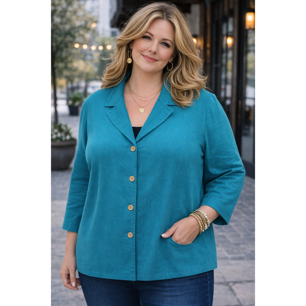 Vintage TravelSmith Blue Linen Blend Jacket Size 3X